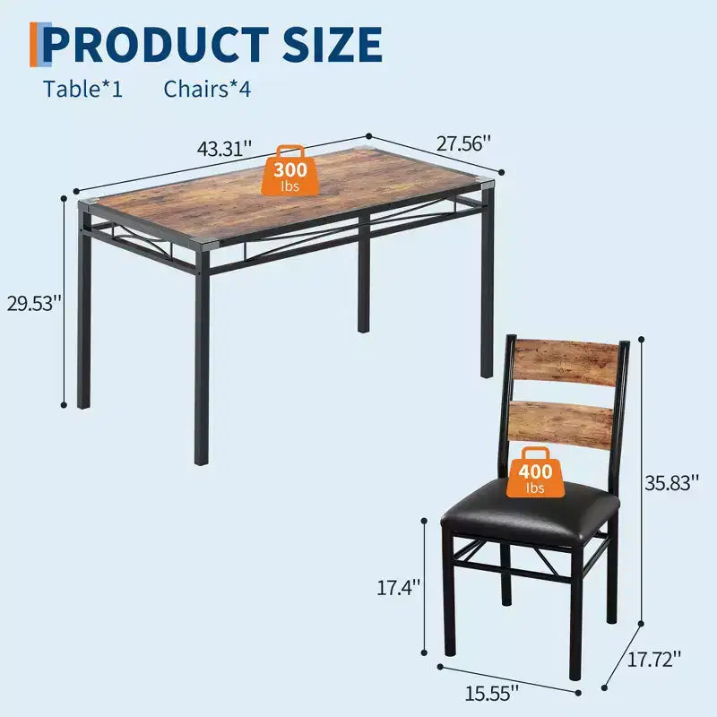 Ensemble Table à Manger 4 Chaises Rembourrées, Construction en Bois Robuste, Protections d'Angle, Parfait pour Appartement ou Petite Salle à Manger