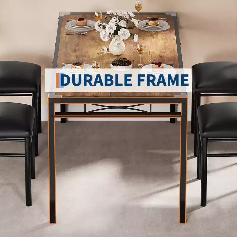 Ensemble Table à Manger 4 Chaises Rembourrées, Construction en Bois Robuste, Protections d'Angle, Parfait pour Appartement ou Petite Salle à Manger