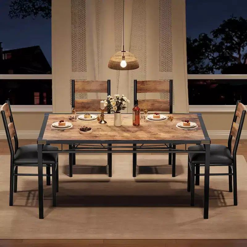 Ensemble Table à Manger 4 Chaises Rembourrées, Construction en Bois Robuste, Protections d'Angle, Parfait pour Appartement ou Petite Salle à Manger