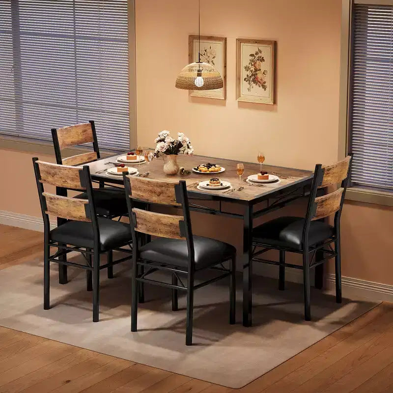 Ensemble Table à Manger 4 Chaises Rembourrées, Construction en Bois Robuste, Protections d'Angle, Parfait pour Appartement ou Petite Salle à Manger