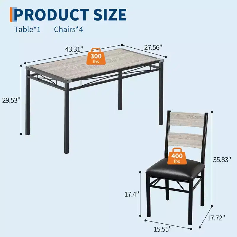 Ensemble Table à Manger 4 Chaises Rembourrées, Construction en Bois Robuste, Protections d'Angle, Parfait pour Appartement ou Petite Salle à Manger