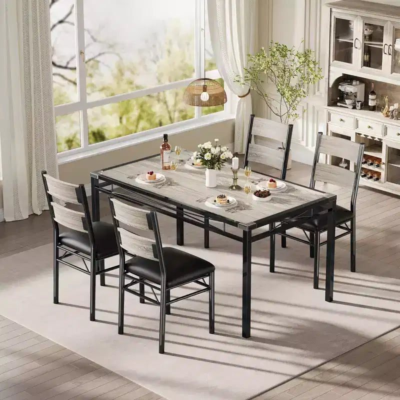 Ensemble Table à Manger 4 Chaises Rembourrées, Construction en Bois Robuste, Protections d'Angle, Parfait pour Appartement ou Petite Salle à Manger
