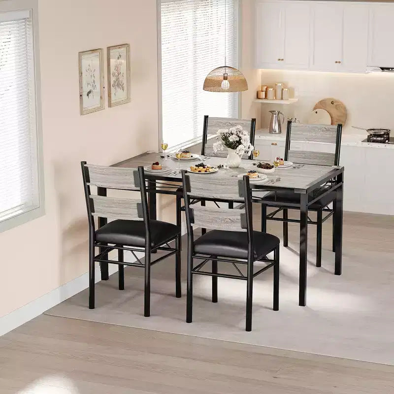 Ensemble Table à Manger 4 Chaises Rembourrées, Construction en Bois Robuste, Protections d'Angle, Parfait pour Appartement ou Petite Salle à Manger