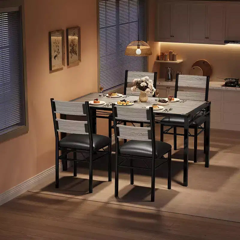Ensemble Table à Manger 4 Chaises Rembourrées, Construction en Bois Robuste, Protections d'Angle, Parfait pour Appartement ou Petite Salle à Manger