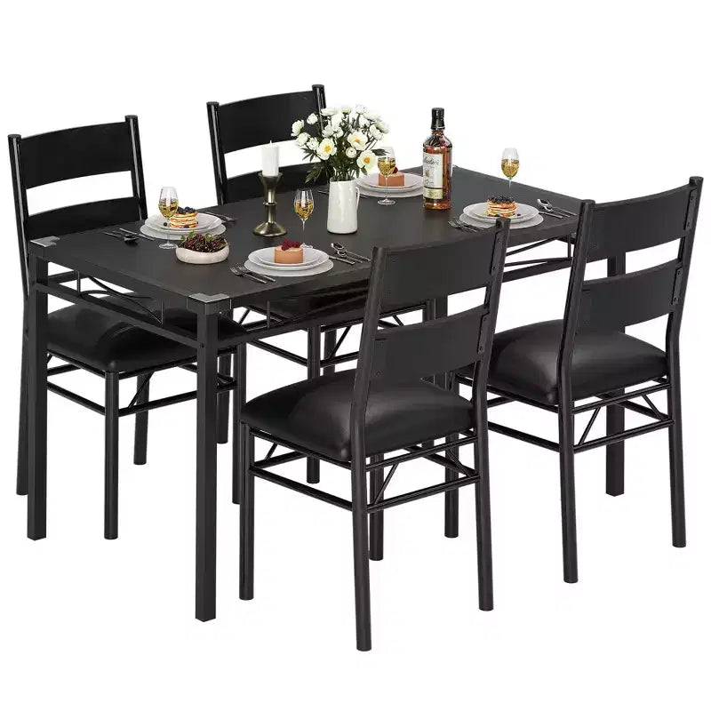 Ensemble Table à Manger 4 Chaises Rembourrées, Construction en Bois Robuste, Protections d'Angle, Parfait pour Appartement ou Petite Salle à Manger