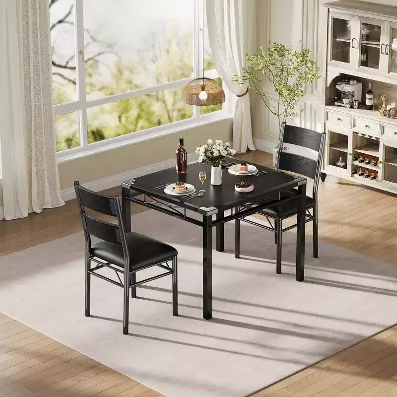 Ensemble Table à Manger 4 Chaises Rembourrées, Construction en Bois Robuste, Protections d'Angle, Parfait pour Appartement ou Petite Salle à Manger