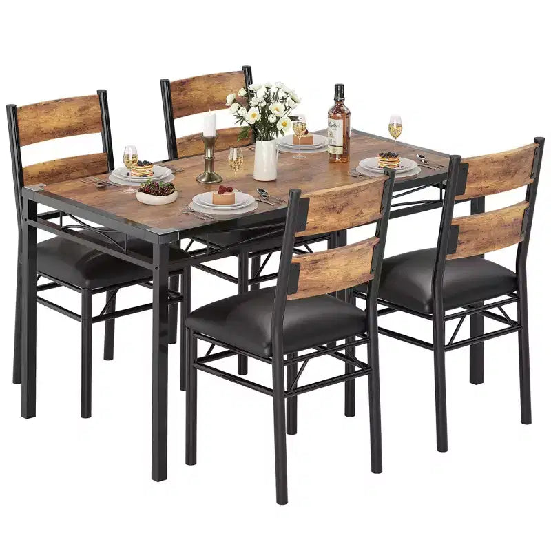 Ensemble Table à Manger 4 Chaises Rembourrées, Construction en Bois Robuste, Protections d'Angle, Parfait pour Appartement ou Petite Salle à Manger