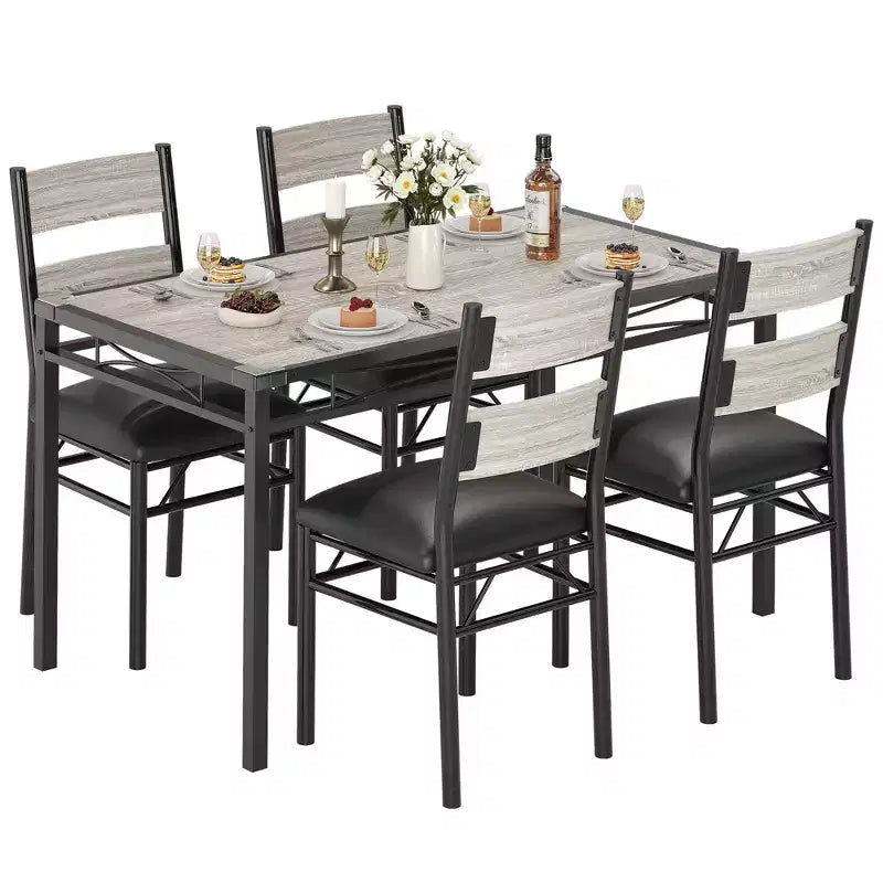 Ensemble Table à Manger 4 Chaises Rembourrées, Construction en Bois Robuste, Protections d'Angle, Parfait pour Appartement ou Petite Salle à Manger