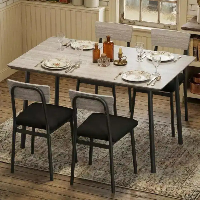 Ensemble Table à Manger avec 4 Chaises Rembourrées, Design à Bords Biseautés, Ensemble de 4 Chaises de Cuisine en Bois pour Salle à Manger, Cuisine, Appartement
