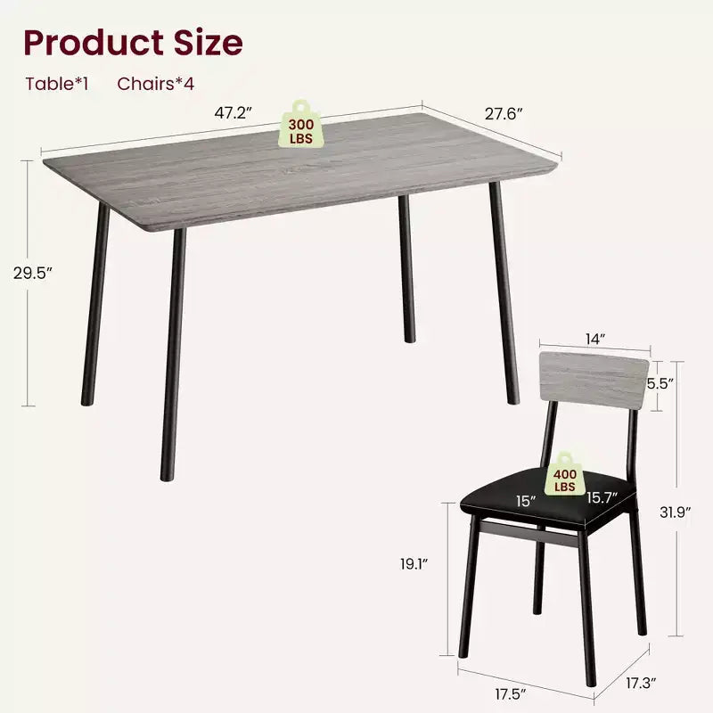 Ensemble Table à Manger avec 4 Chaises Rembourrées, Design à Bords Biseautés, Ensemble de 4 Chaises de Cuisine en Bois pour Salle à Manger, Cuisine, Appartement