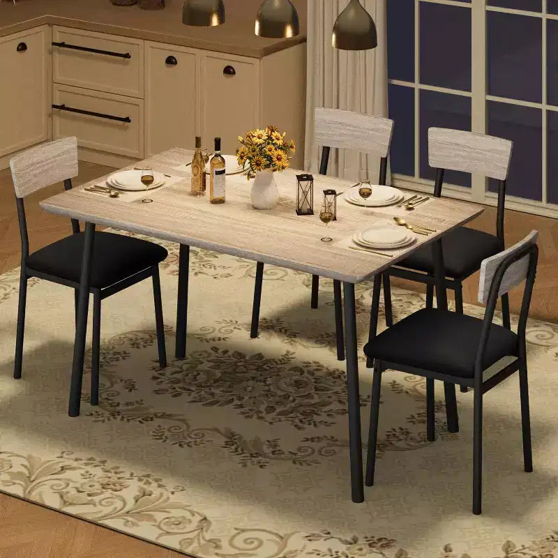 Ensemble Table à Manger avec 4 Chaises Rembourrées, Design à Bords Biseautés, Ensemble de 4 Chaises de Cuisine en Bois pour Salle à Manger, Cuisine, Appartement