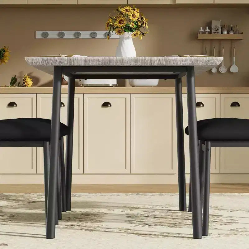 Ensemble Table à Manger avec 4 Chaises Rembourrées, Design à Bords Biseautés, Ensemble de 4 Chaises de Cuisine en Bois pour Salle à Manger, Cuisine, Appartement