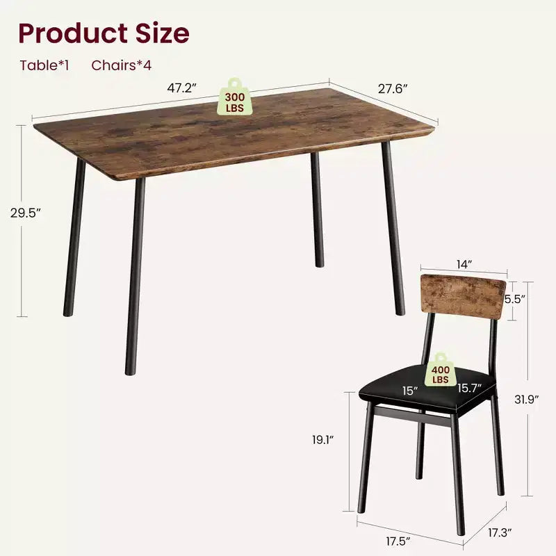 Ensemble Table à Manger avec 4 Chaises Rembourrées, Design à Bords Biseautés, Ensemble de 4 Chaises de Cuisine en Bois pour Salle à Manger, Cuisine, Appartement