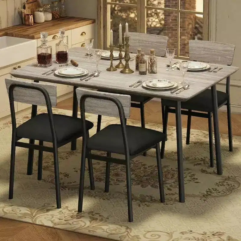 Ensemble Table à Manger avec 4 Chaises Rembourrées, Design à Bords Biseautés, Ensemble de 4 Chaises de Cuisine en Bois pour Salle à Manger, Cuisine, Appartement