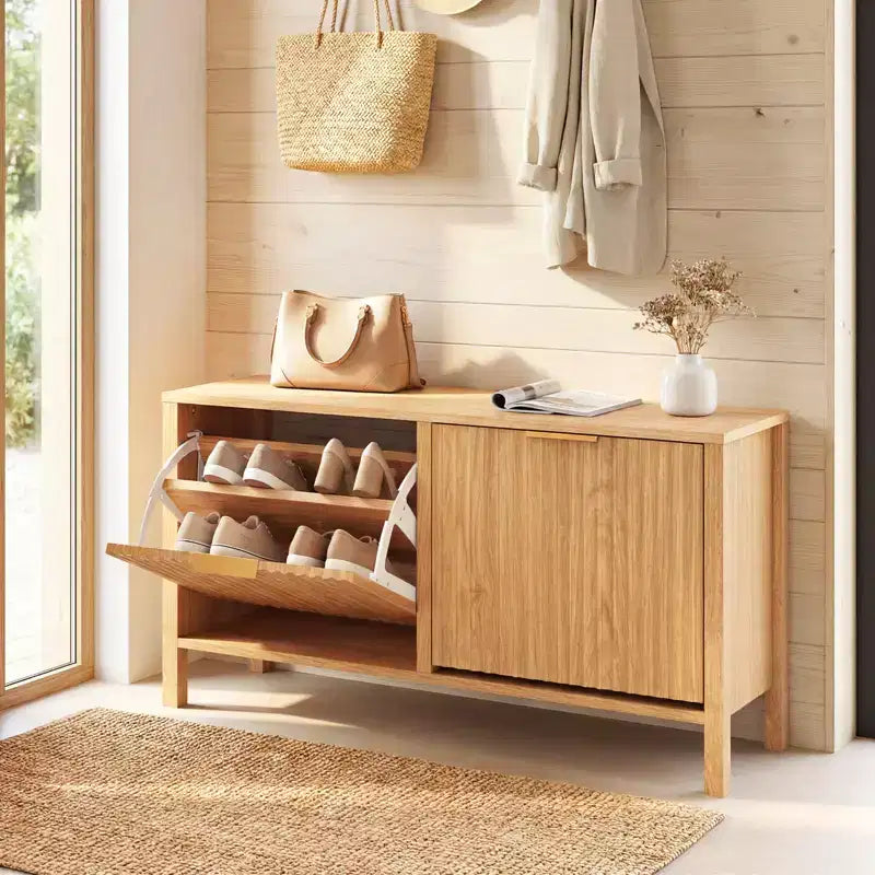 Banc de rangement à chaussures étroit Costway en bois avec 2 tiroirs basculants pour entrée