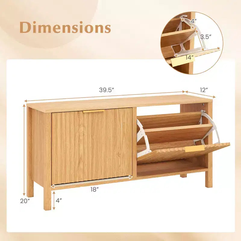 Banc de rangement à chaussures étroit Costway en bois avec 2 tiroirs basculants pour entrée