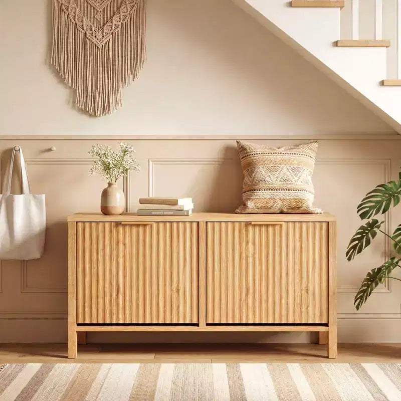 Banc de rangement à chaussures étroit Costway en bois avec 2 tiroirs basculants pour entrée