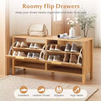 Banc de rangement à chaussures étroit Costway en bois avec 2 tiroirs basculants pour entrée