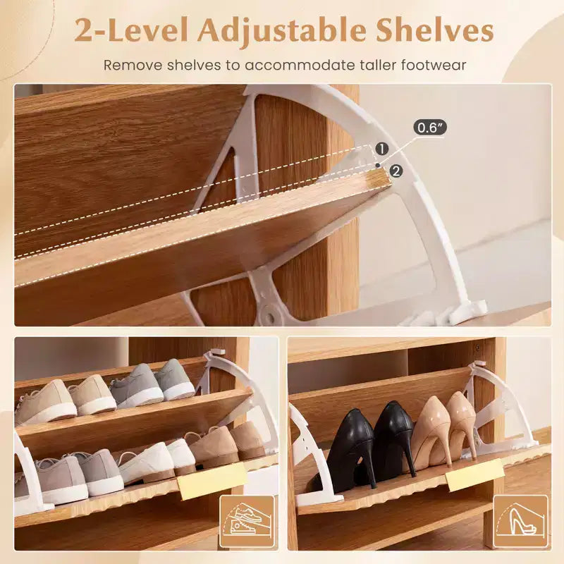 Banc de rangement à chaussures étroit Costway en bois avec 2 tiroirs basculants pour entrée