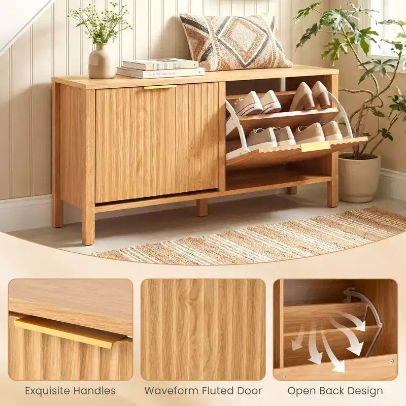 Banc de rangement à chaussures étroit Costway en bois avec 2 tiroirs basculants pour entrée