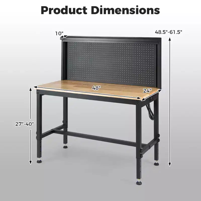 Établi robuste Costway de 48 pouces avec prises AC/USB et panneau perforé, charge maximale de 2000 lb