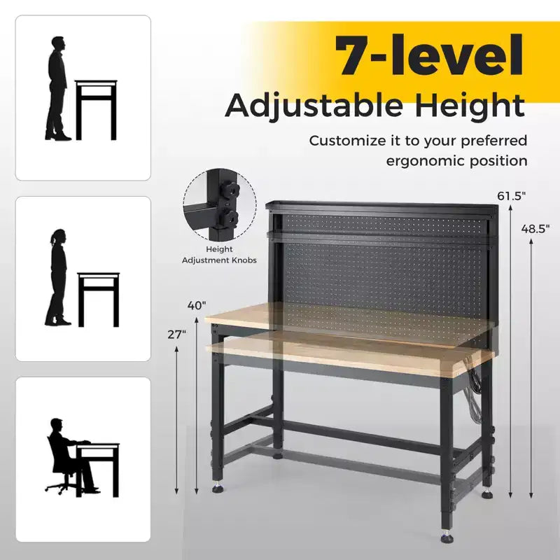 Établi robuste Costway de 48 pouces avec prises AC/USB et panneau perforé, charge maximale de 2000 lb