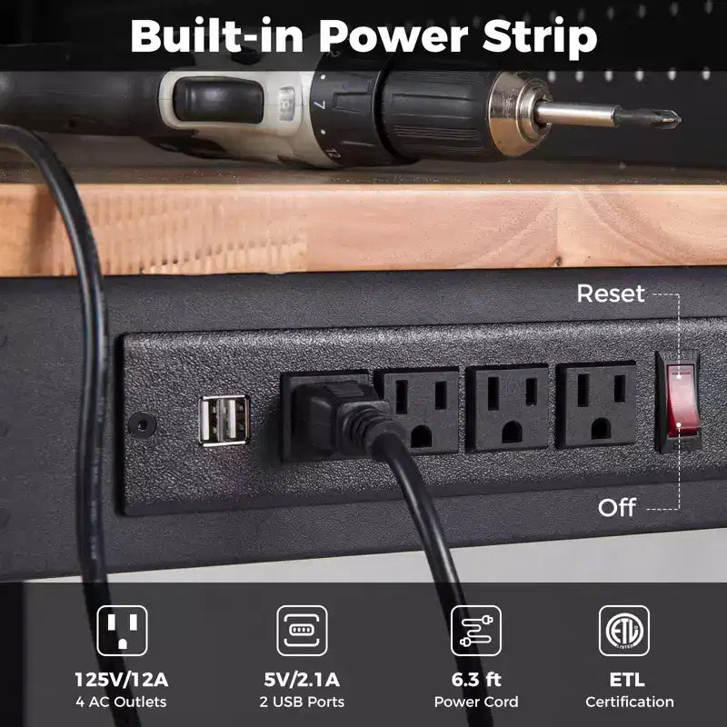 Établi robuste Costway de 48 pouces avec prises AC/USB et panneau perforé, charge maximale de 2000 lb