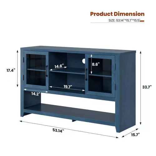 Meuble buffet vaisselier de 53 pouces avec 2 portes vitrées, Table basse de style ferme avec étagères ouvertes, pour salon, cuisine, salle à manger, entrée