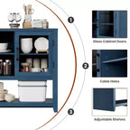 Meuble buffet vaisselier de 53 pouces avec 2 portes vitrées, Table basse de style ferme avec étagères ouvertes, pour salon, cuisine, salle à manger, entrée