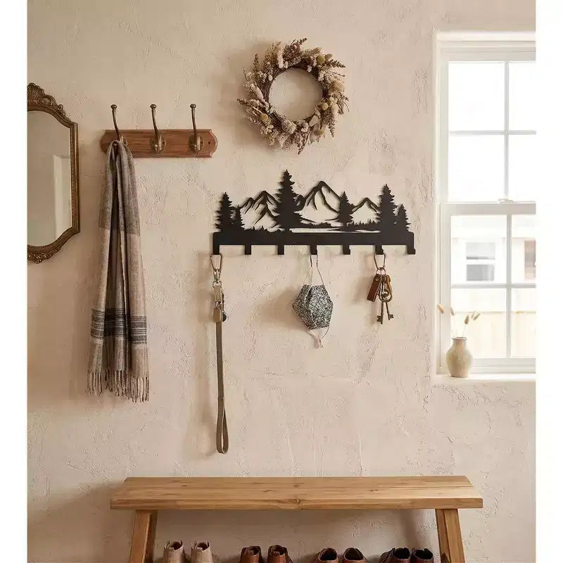 Porte-manteau mural en métal motif montagne 12 pouces, petit et élégant