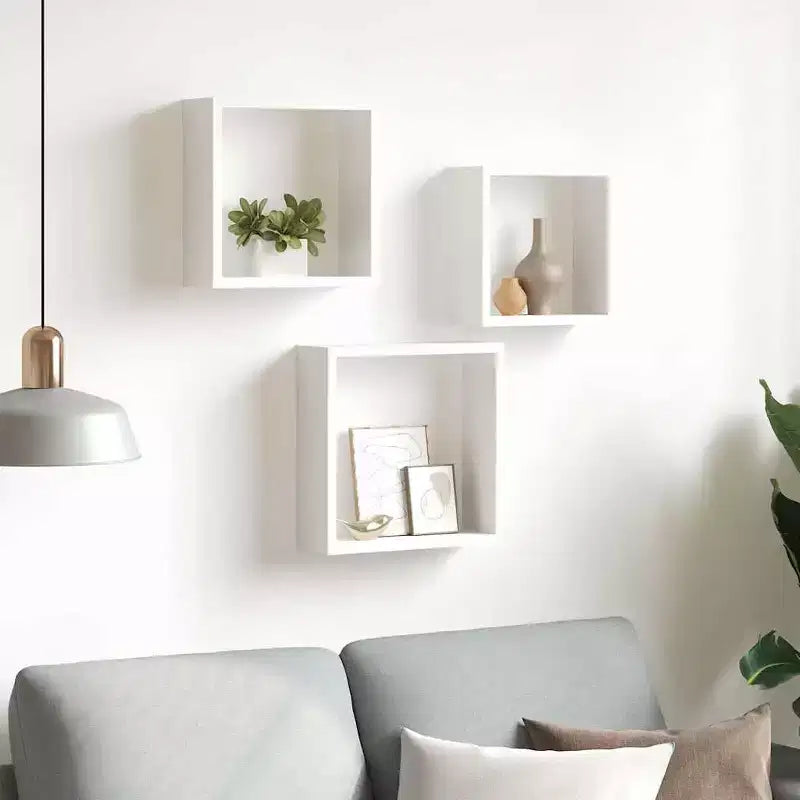 vidaXL Set de 3 étagères murales cubiques MDF blanc Petite étagère murale cubique