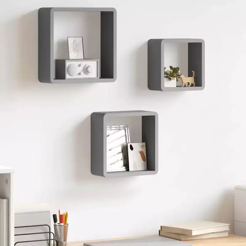 vidaXL Set de 3 étagères murales cubiques MDF blanc Petite étagère murale cubique