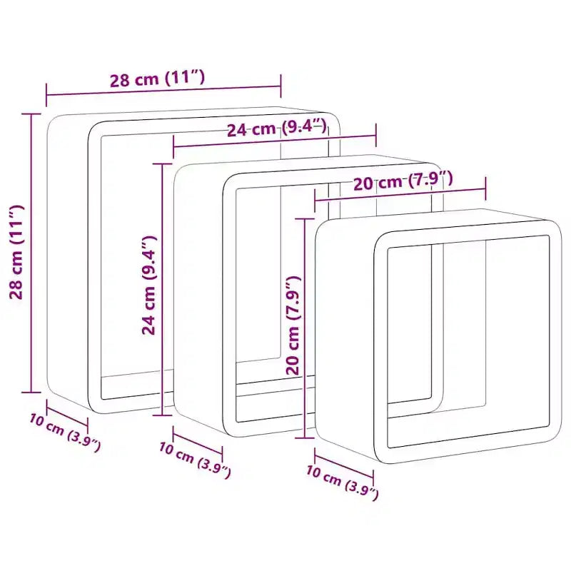 vidaXL Set de 3 étagères murales cubiques MDF blanc Petite étagère murale cubique