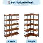 Étagère d'angle à 5 niveaux, bibliothèque industrielle en forme de L avec étagères, meuble de rangement d'angle autoportant pour salon, chambre, bureau à domicile