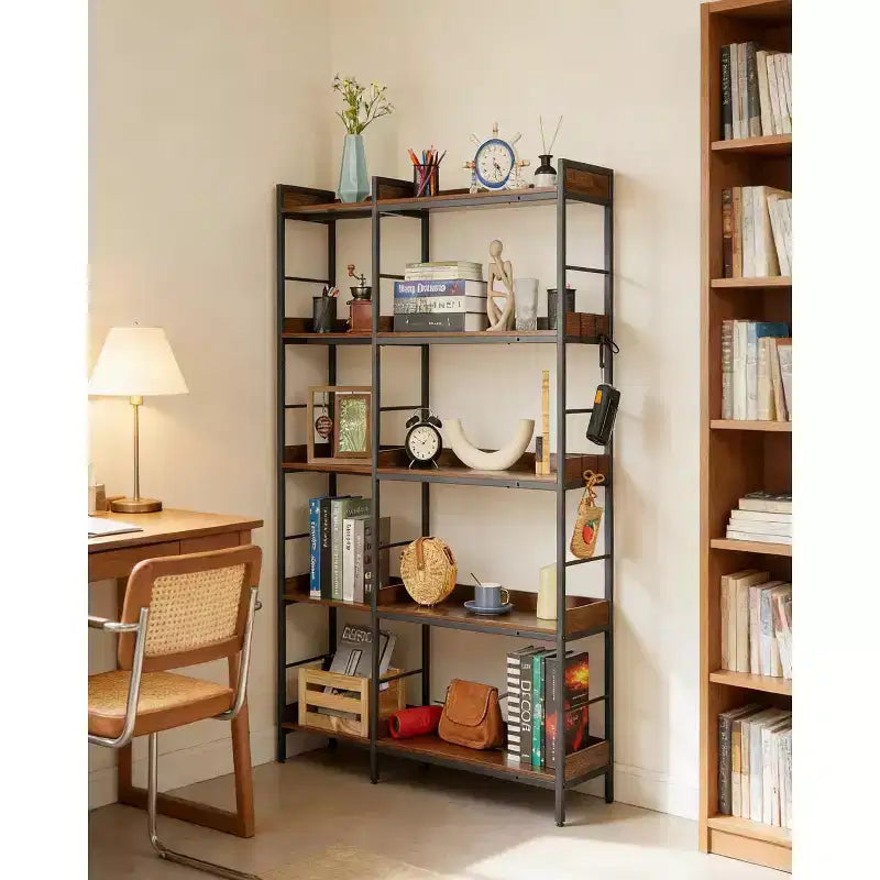 Étagère d'angle à 5 niveaux, bibliothèque industrielle en forme de L avec étagères, meuble de rangement d'angle autoportant pour salon, chambre, bureau à domicile