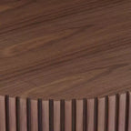 JVNOXK Table basse ronde 89,9 cm, petite table basse pour appartement, table basse moderne pour salon avec piédestal robuste, noyer