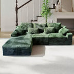 MooxvMoo 107.5 L Shaped Boneless Couch with Chaise & Throw Pillow, Plush Corduroy Modular Sectional Sofa for Living Room, Green