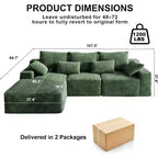 MooxvMoo Canapé d'angle sans accoudoirs en velours côtelé 107,5 avec méridienne et coussin, canapé sectionnel modulaire moelleux pour salon, vert