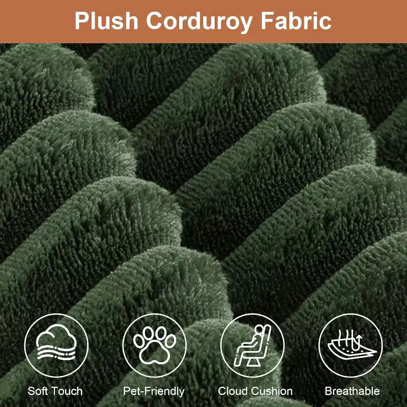 MooxvMoo Canapé d'angle sans accoudoirs en velours côtelé 107,5 avec méridienne et coussin, canapé sectionnel modulaire moelleux pour salon, vert