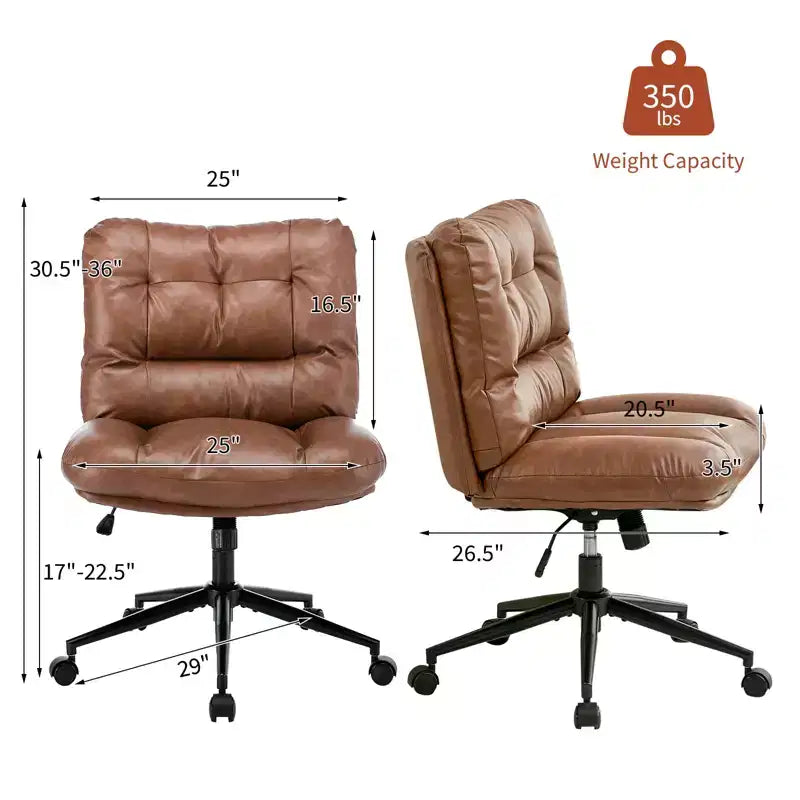 Chaise de bureau pivotante à 360°, sans accoudoirs, avec siège large à double coussin, réglable en hauteur pour bureau, chambre et salle d'étude