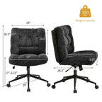 Chaise de bureau pivotante à 360°, sans accoudoirs, avec siège large à double coussin, réglable en hauteur pour bureau, chambre et salle d'étude