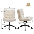 Chaise de bureau pivotante à 360°, sans accoudoirs, avec siège large à double coussin, réglable en hauteur pour bureau, chambre et salle d'étude