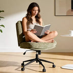 Chaise de bureau pivotante à 360°, sans accoudoirs, avec siège large à double coussin, réglable en hauteur pour bureau, chambre et salle d'étude