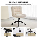 Chaise de bureau pivotante à 360°, sans accoudoirs, avec siège large à double coussin, réglable en hauteur pour bureau, chambre et salle d'étude