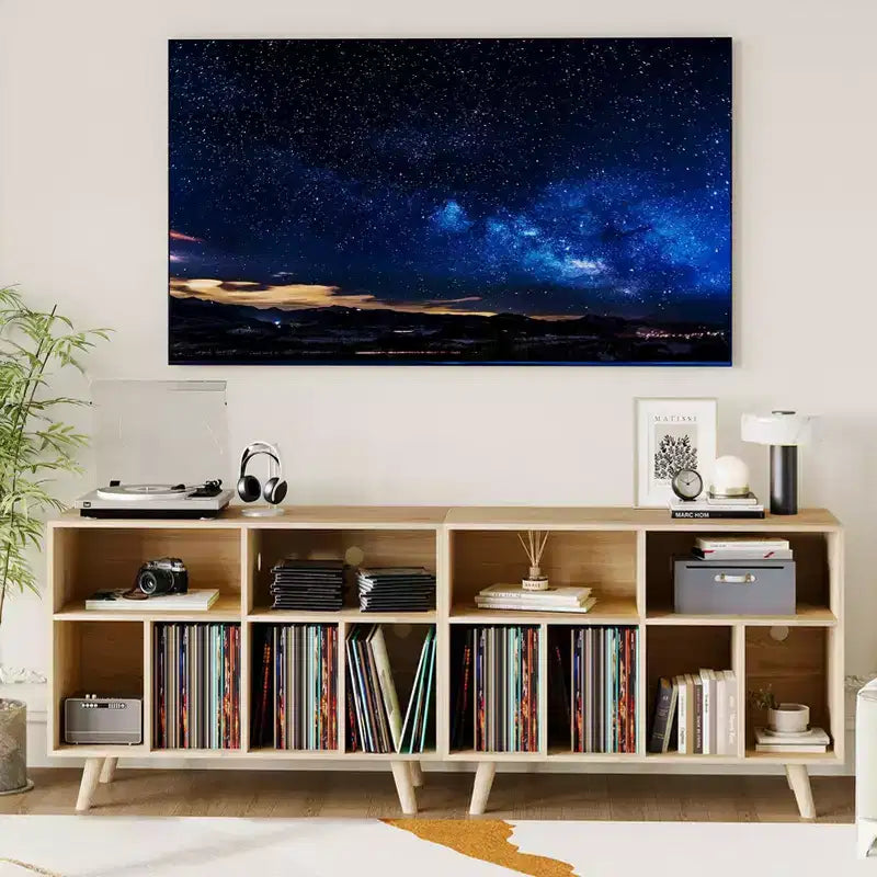 Meuble pour platine vinyle de 39,5 po avec station de recharge, meuble en bois d'ingénierie pouvant contenir plus de 350 albums vinyles, pour salon, chambre à coucher, bureau
