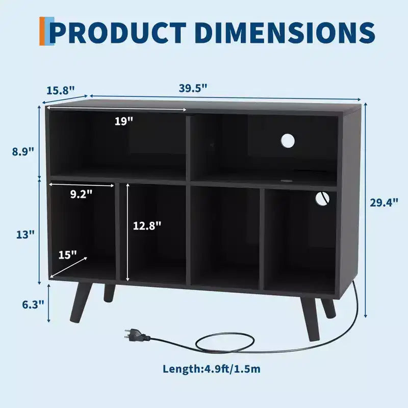 Meuble pour platine vinyle de 39,5 po avec station de recharge, meuble en bois d'ingénierie pouvant contenir plus de 350 albums vinyles, pour salon, chambre à coucher, bureau