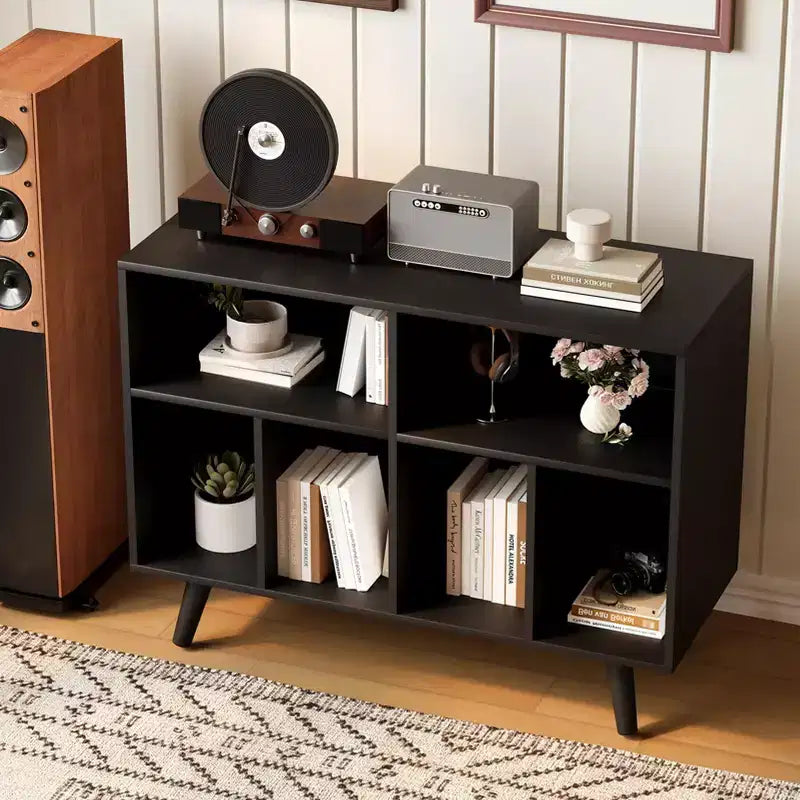 Meuble pour platine vinyle de 39,5 po avec station de recharge, meuble en bois d'ingénierie pouvant contenir plus de 350 albums vinyles, pour salon, chambre à coucher, bureau