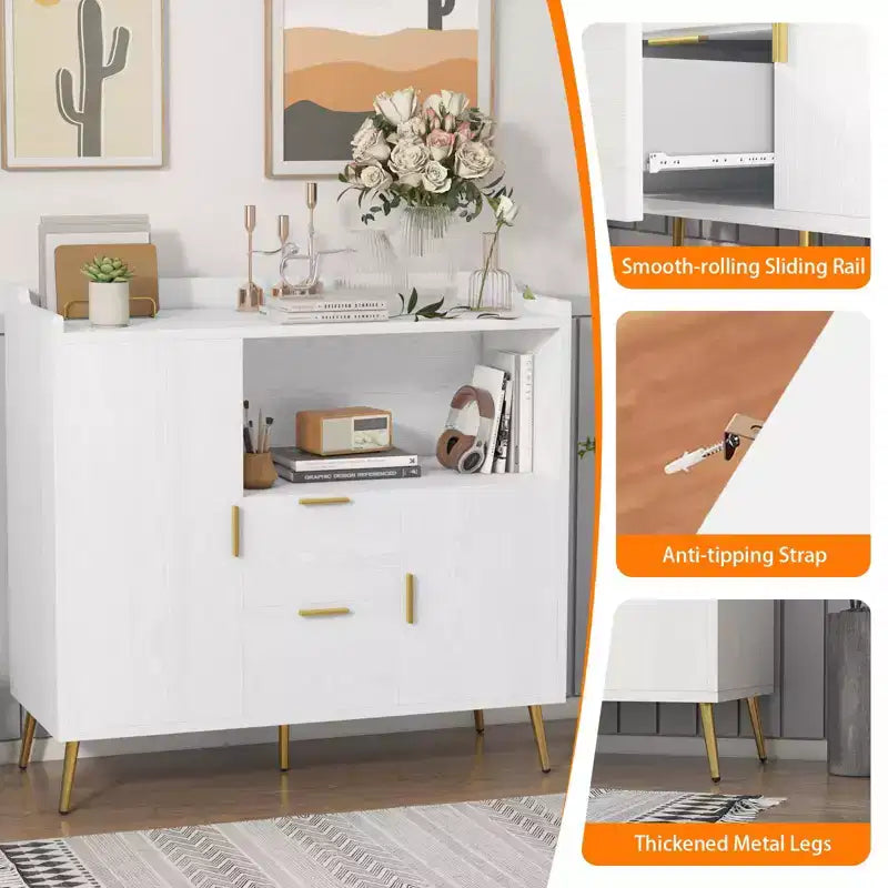 Ensemble de 2 Commodes de Buffet Modernes avec Tiroirs, Meuble de Rangement 40" avec Étagères et Portes pour Cuisine Salle à Manger