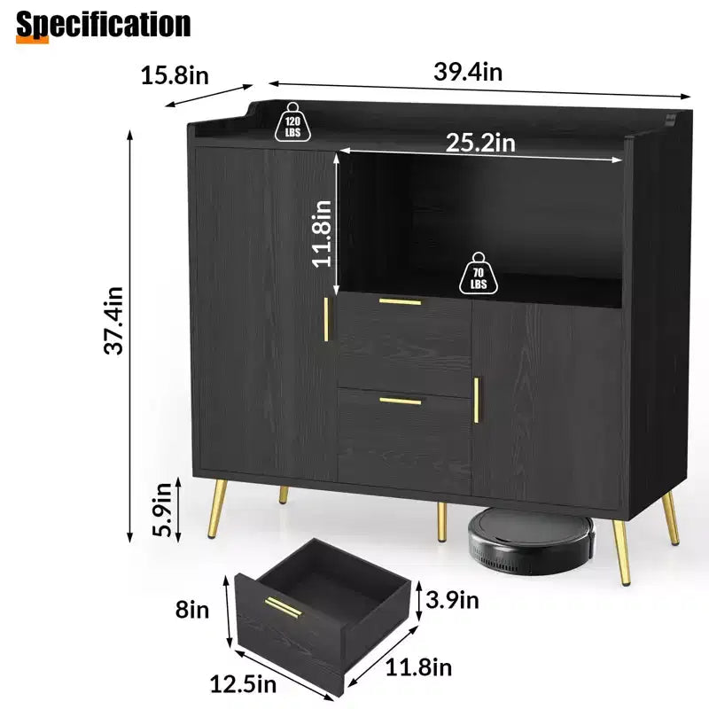Ensemble de 2 Commodes de Buffet Modernes avec Tiroirs, Meuble de Rangement 40" avec Étagères et Portes pour Cuisine Salle à Manger