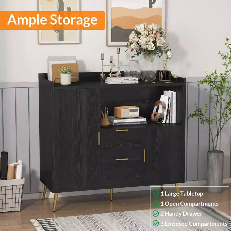 Ensemble de 2 Commodes de Buffet Modernes avec Tiroirs, Meuble de Rangement 40" avec Étagères et Portes pour Cuisine Salle à Manger